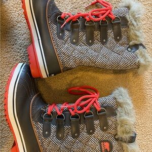 Sorel Herringbone Boots with Red Accents